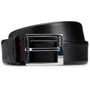 HUGO Grained-leather belt with polished-silver-hardware logo