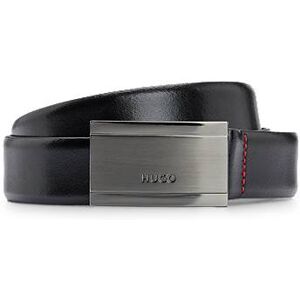 HUGO Leather belt with branded gunmetal plaque buckle