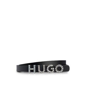 HUGO Italian-leather belt with crystal-embellished logo buckle