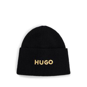 HUGO Logo-embroidered beanie hat in a virgin-wool blend