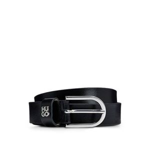HUGO Italian-leather belt with stacked-logo hardware trim