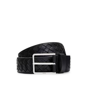 Boss Woven-leather belt with logo buckle in polished hardware
