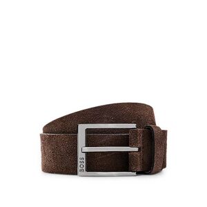 Boss Italian-suede belt with engraved logo buckle