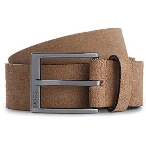 Boss Italian-suede belt with engraved logo buckle