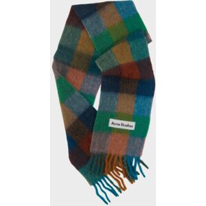 Acne Studios Mohair Checked Scarf Turquoise/Camel/Blue ONESIZE