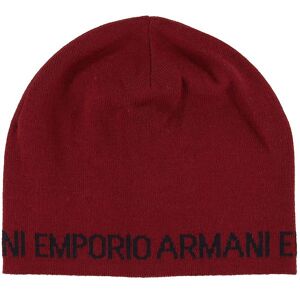 Giorgio Armani Emporio Armani Strikhue - Uld/akryl - Mørk Rød M. Tekst - Emporio Armani - 8-12 År (128-152) - Hue