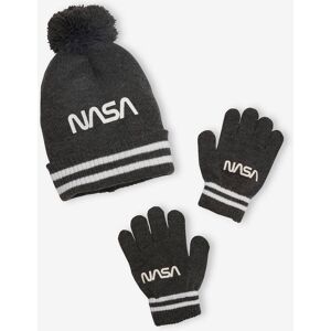 Conjunto gorro + manoplas NASA® gris oscuro liso con motivos