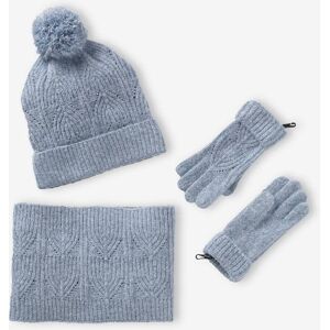 VERTBAUDET Conjunto de gorro + snood + mitones de punto bobo trenzado azul grisáceo