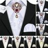 Barry.Wang Corbatas de boda para hombre con broche, pañuelo, gemelos, padrinos de boda, conjunto de corbata de seda blanca marfil