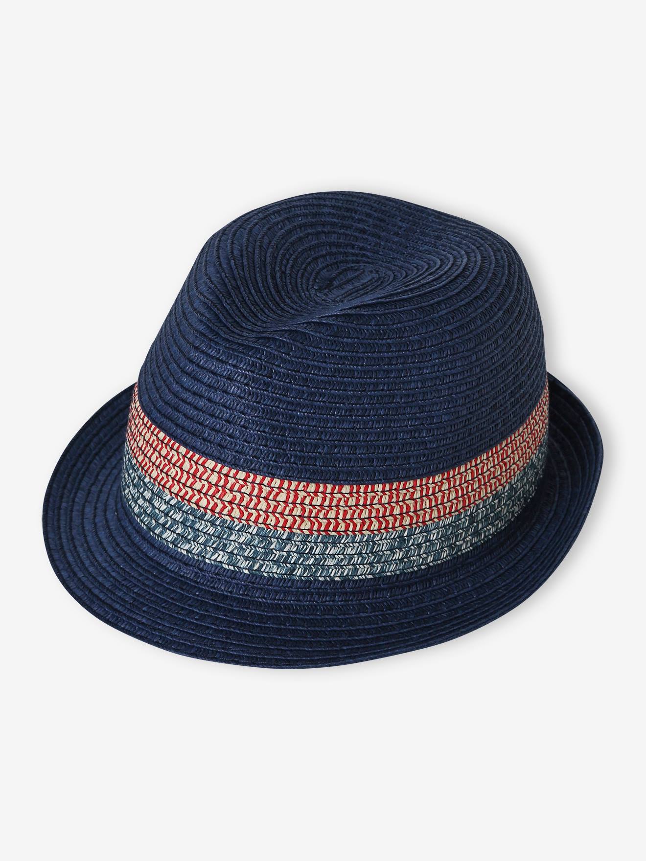 VERTBAUDET Sombrero panamá aspecto paja, para niño azul marino