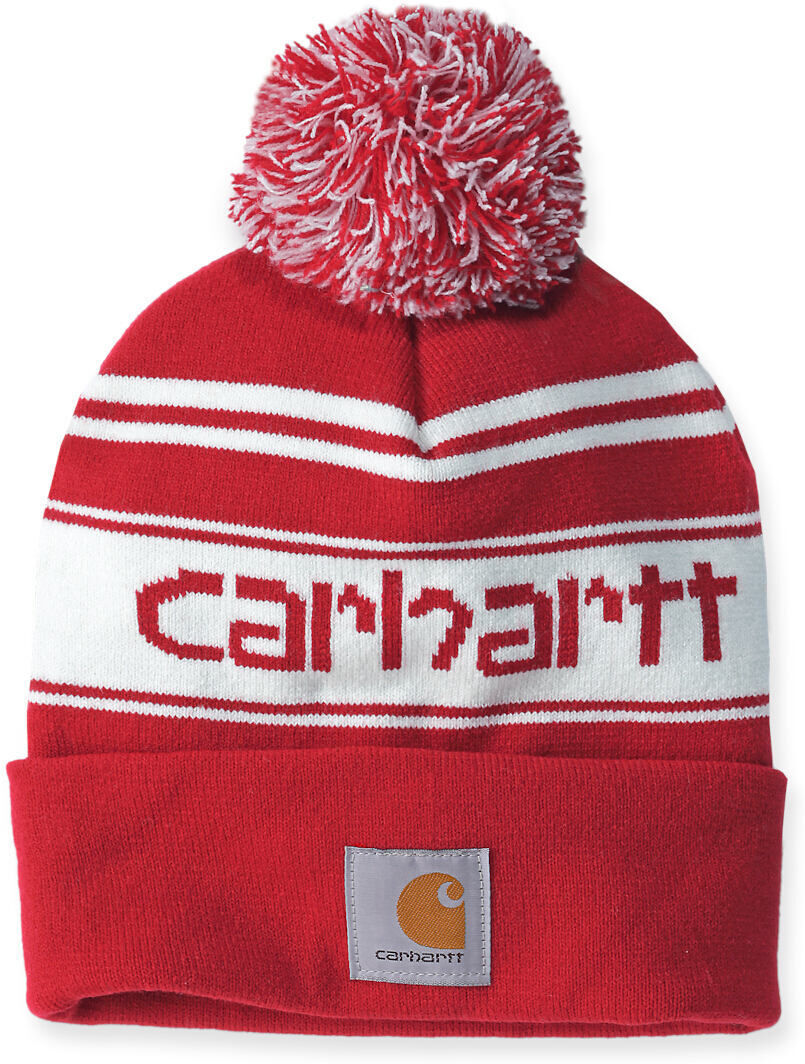 Carhartt Knit Cuffed Logo Beanie - Blanco Rojo (un tamaño)