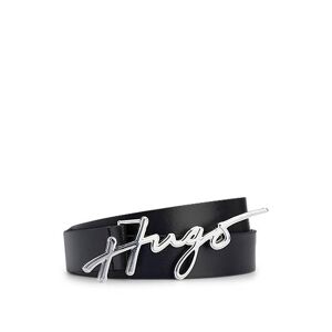 HUGO Italian-leather belt with handwritten-logo buckle