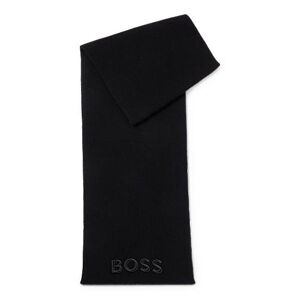 Boss Ribbed scarf in virgin wool with tonal embroidered logo