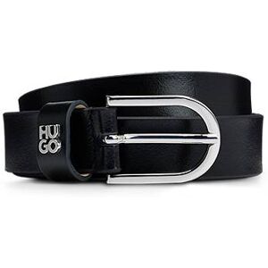 HUGO Italian-leather belt with stacked-logo hardware trim