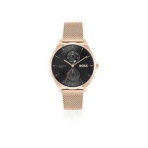 Boss Black-dial watch with carnation-gold-tone mesh bracelet
