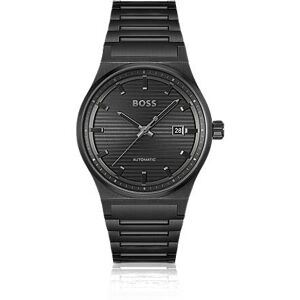 Boss Black-plated automatic watch with groove-textured dial