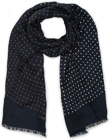 Drake's Wool/Silk Classic Spot Scarf Navy/White/Brown