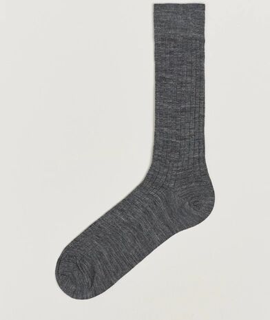 Bresciani Wool/Nylon Ribbed Short Socks Medium Grey