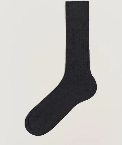 Bresciani Wool/Nylon Ribbed Short Socks Anthracite