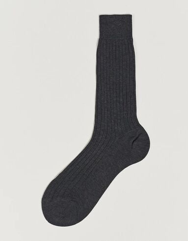 Bresciani Cotton Ribbed Short Socks Grey Melange