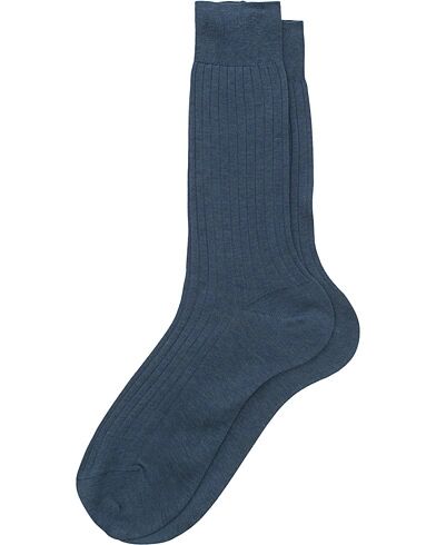 Bresciani Cotton Ribbed Short Socks Denim Melange
