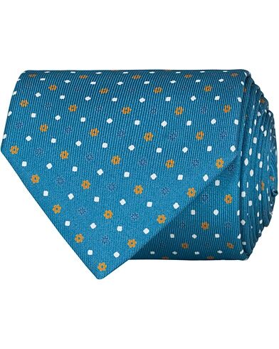 E. Marinella 3-Fold Printed Flower Dot 8 cm Silk Tie Petroleum