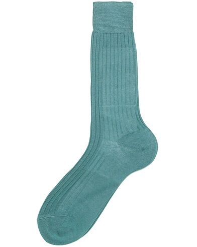 Bresciani Cotton Ribbed Short Socks Ocean Green