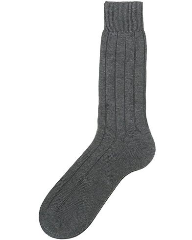 Bresciani Wide Ribbed Cotton Socks Grey