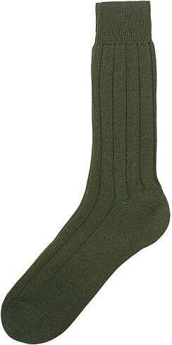 Bresciani Wide Ribbed Cotton Socks Olive Green