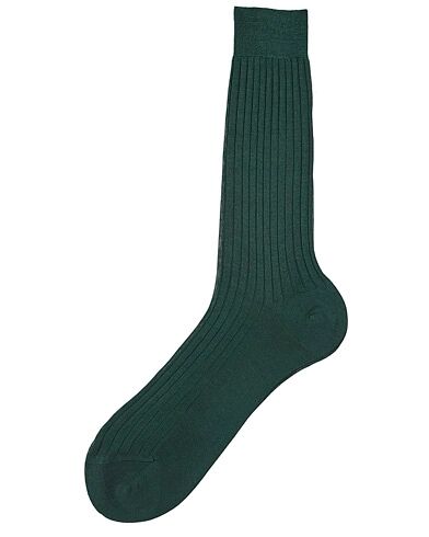 Bresciani Cotton Ribbed Short Socks Bottle Green