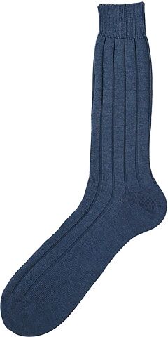 Bresciani Wide Ribbed Cotton Socks Denim Melange