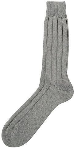 Bresciani Wide Ribbed Cotton Socks Light Grey