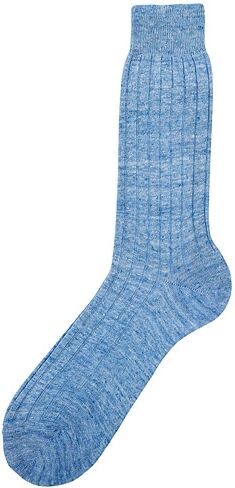 Bresciani Linen Ribbed Short Socks Light Blue