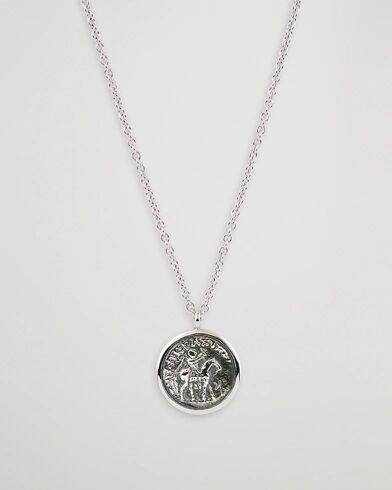 Wood Coin Pendant Silver Necklace Silver