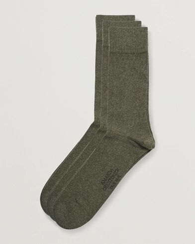 Amanda Christensen 3-Pack True Cotton Socks Olive Melange