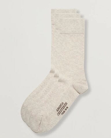 Amanda Christensen 3-Pack True Cotton Socks Sand Melange