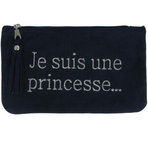 LES POULETTES BIJOUX Pochette Sac Daim Brode Je suis une Princesse Couleur Bleu Marine