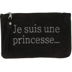 LES POULETTES BIJOUX Pochette Sac Daim Brodé Je suis une Princesse Couleur Marron Foncé