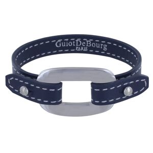 LES POULETTES BIJOUX Bracelet Cuir et Maille Rectangle Plate Argent 925 - Bleu Navy