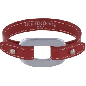 LES POULETTES BIJOUX Bracelet Cuir et Maille Rectangle Plate Argent 925 - Rouge Profond