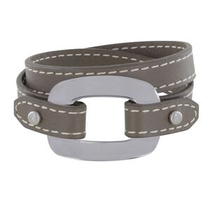 LES POULETTES BIJOUX Bracelet Double Tour Cuir et Maille Rectangle Plate Argent 925 - Beige