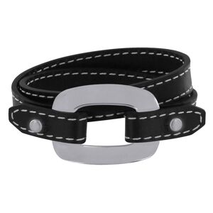 LES POULETTES BIJOUX Bracelet Double Tour Cuir et Maille Rectangle Plate Argent 925 - Noir - Publicité
