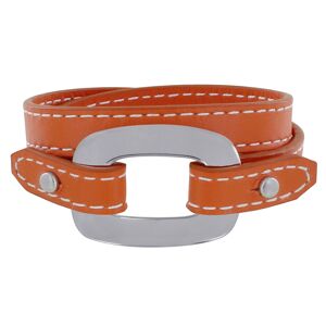 LES POULETTES BIJOUX Bracelet Double Tour Cuir et Maille Rectangle Plate Argent 925 - Orange - Publicité