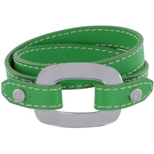 LES POULETTES BIJOUX Bracelet Double Tour Cuir et Maille Rectangle Plate Argent 925 - Vert - Publicité