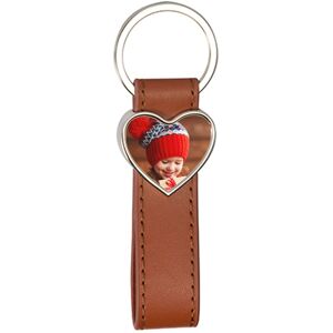 Ocadeau Porte clef cuir brun long coeur