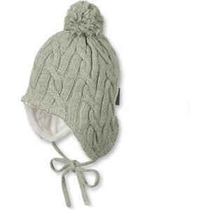 Sterntaler Bonnet enfant tricote lacet pompon melange argente