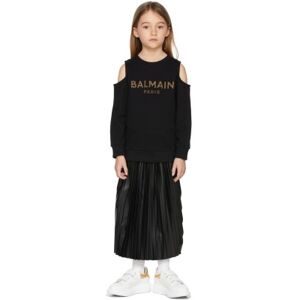 "Balmain Enfant   Pull molletonné Cold Shoulder noir à logo" - 8Y - Publicité