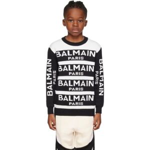 "Balmain Enfant   Pull noir à logos et rayures en tricot jacquard" - 4Y - Publicité