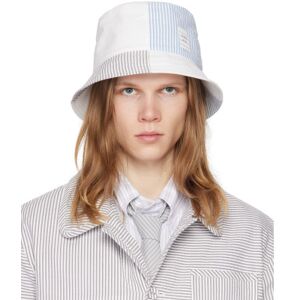 Thom Browne Chapeau bob blanc et bleu à panneaux - M - Publicité