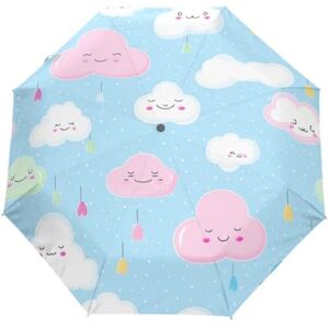 Mnsruu Happy Cloud Parapluie compact avec ouverture et fermeture automatique Coupe-vent Anti-UV, Multicolore, Taille unique - Publicité